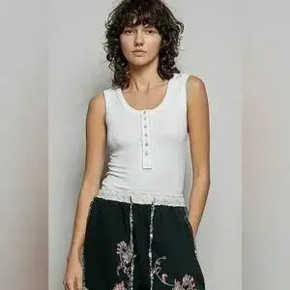POL Colorful Button Round Neck Ribbed Tank - Picture 1 of 7